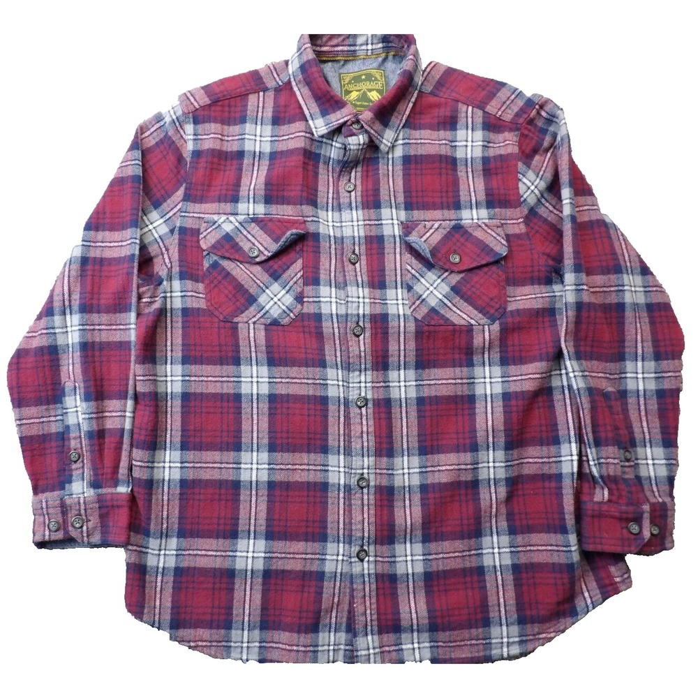 Anchorage Expedition Brand Red Flannel Plaid Sherpa Shirt Jacket Men's Size L
